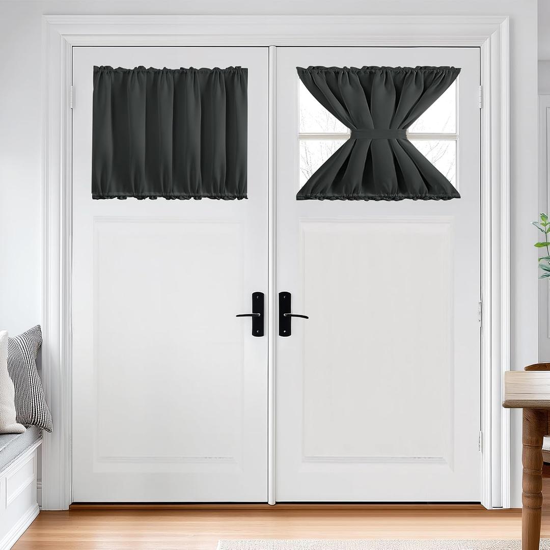 Deconovo Room Darkening Door Curtain, Thermal Insulated Privacy Panel for Glass Doors and Sidelights, Dual Rod Pocket Tieback (54W x 20L, Dark Grey, 1 Panel)