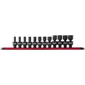 SUNEX TOOLS 1814, 1/4 Inch Drive Universal Impact Socket Set, 9-Piece, Metric, 5mm - 15mm, Cr-Mo Steel, Radius Corner Design, Chamfered Opening, Dual Size Markings, Heavy Duty Storage Case