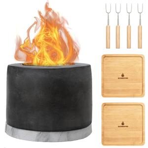Roundfire Concrete Tabletop Fire Pit - Ethanol Fire Pit, Fire Bowl, Mini Personal Fireplace for Indoor & Garden - Bio Ethanol Fuel