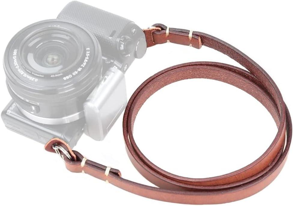 Genuine Leather Camera Neck Shoulder Strap Compatible with Fujifilm Sony Olympus Panasonic Lecia Canon Nikon Mirrorless Compact Cameras (Brown, Retro Style, Slim Belt)