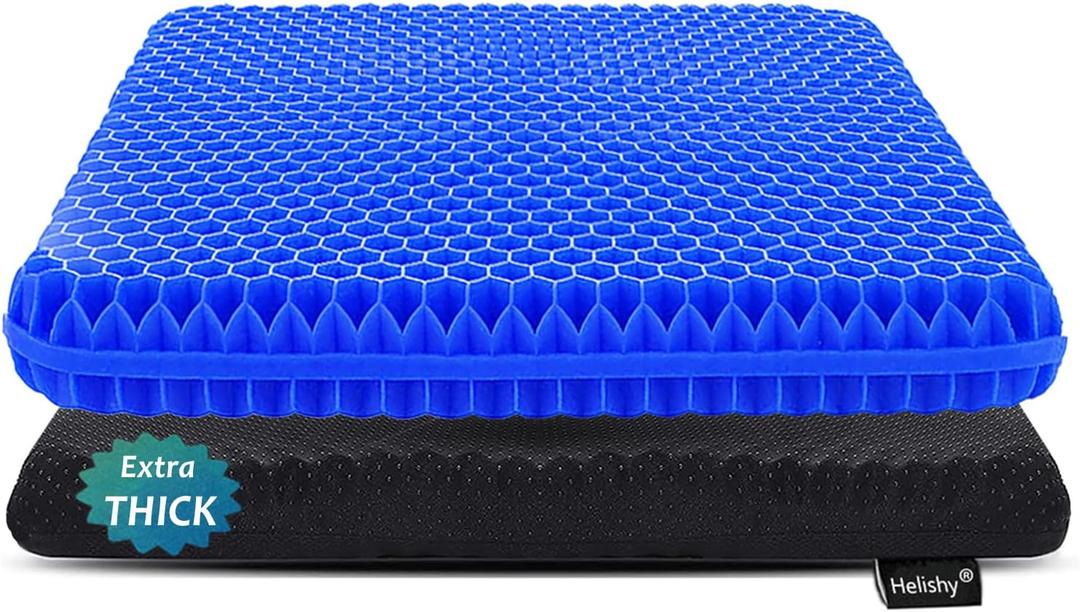 Gel Seat Cushion for Long Sitting, Extra Thick Gel Cushion for Wheelchair Soft Chair Pads Cushions for Office Home Chairs Car Seats Long Trips - Back Sciatica Hip Tailbone Pain Relief Cushion (Blue) (Extra Thick: 16.5x14.5x2 inch)