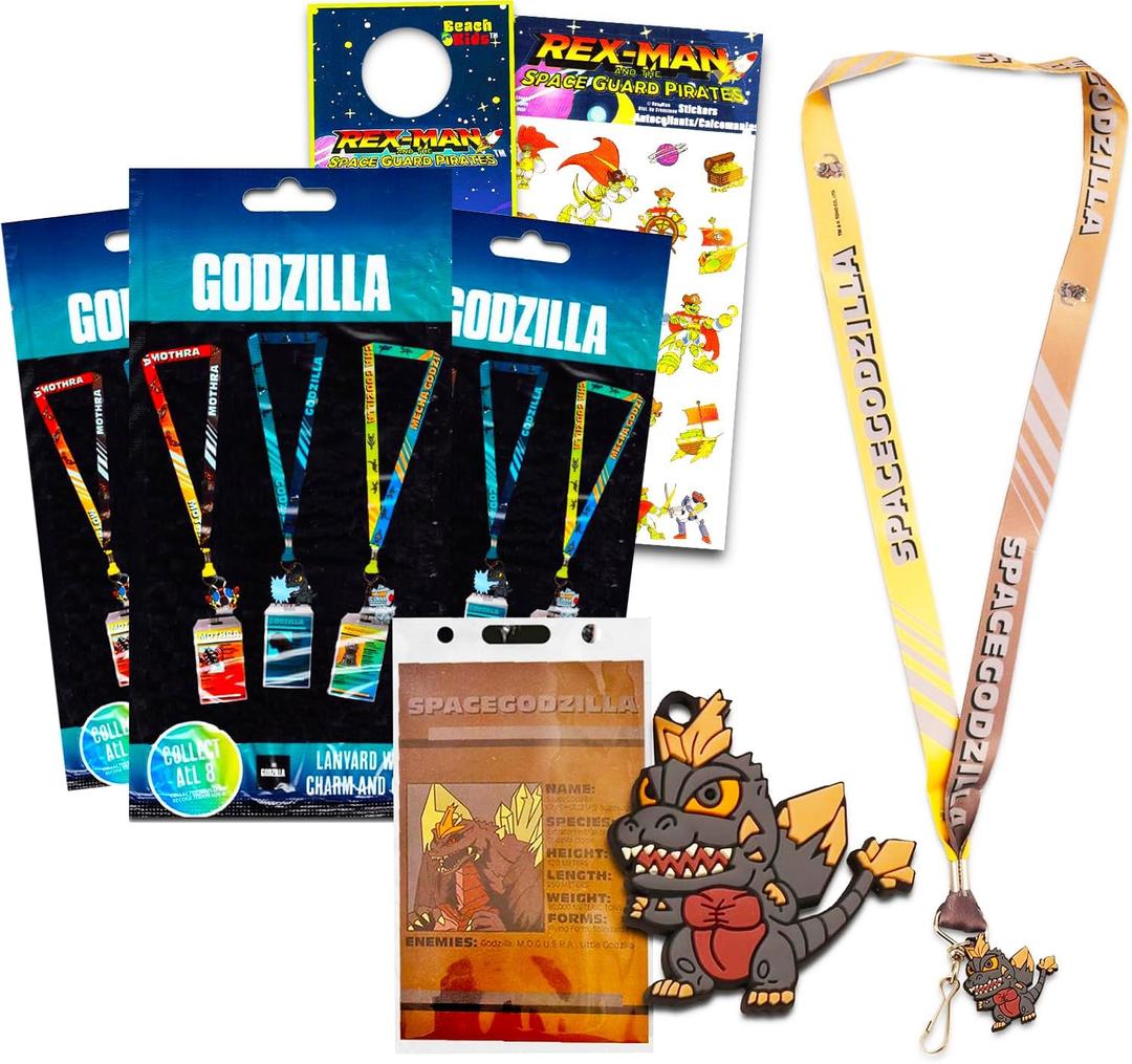 Godzilla Lanyard Blind Bag 3 Pack  Bundle Including 3 Lanyards with Charms, Card Holders and More | Godzilla ID Holder Set