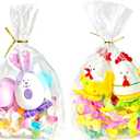 PigPotParty Cellophane Treat Bags 7x10 Inch, 100 Pack Clear Goodie Bags with Bottom Gusset for Stand-Up Display, Small Plastic Gift Wrap for Cookies, Candy, Party Favors, Popcorn, Includes 100 Ties