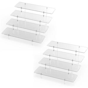 Acrylic Display Riser Stand Shelf Clear 4 Tier Cupcake Stand Perfume Display Holder Figures Desktop Decoration and Organizer Showcase Toys Retail Display Rack Candy Dessert Buffet 4 Steps Collection (2 PACKS)