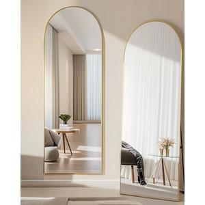 NEARBYSD 58"x18" Arched Full Length Mirror, Floor Mirror with Stand, Freestanding,Wall Mounted Hanging or Leaning Arched-Top Full Body Mirror for Bedroom, Dressing Room -Gold