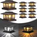 4x4 Solar Post Cap Lights, 8 Pack Fence Deck Post Lights Outdoor Solar Powered Waterproof with Two Light Modes Warm & Cool White for Garden Patio Decor.(Classic Black, 8)