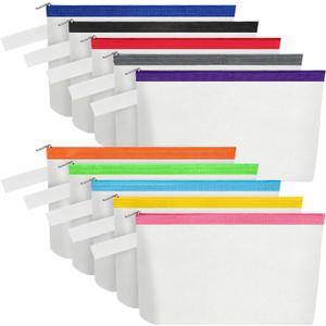 10 Pieces Cotton Canvas Makeup Bag with Bottom and Strap, Multi-Purpose Cosmetic Bag with Zipper Travel Toiletry Pouch, Blank DIY Craft Bag Pencil Bag (Multicolor 01, M) (MN-WB07)