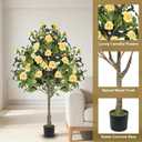 4FT Artificial Camellia Tree 2 Pack 47" Faux Camellia Plant with Black Pot, Realistic Leaves and Silk Floral Blooming for Indoor Outdoor Home Office Porch Decor, Yellow