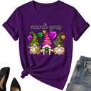 Mardi Gr Gnome Shirt for Women Fat Tuesday Tee Tops New Orleans Party Short Sleeve (Purple, S)