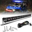 [Red & Blue Strobe] 20 inch LED Light Bar, Single Row Flashing Police Light, Chasing Light with Wiring Harness for Off-Road ATV UTV Car Pickup Truck [Straight]