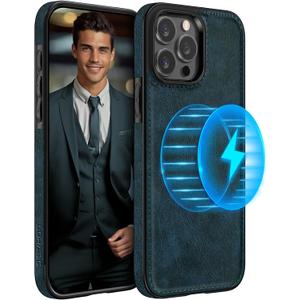 LOHASIC for iPhone 15 Pro Case Compatible with Magsafe, Slim Leather Luxury Business PU Cover Non-Slip Grip Shockproof Bumper Full Body Protective Men Phone Cases for iPhone 15 Pro 6.1" (2023) - Blue