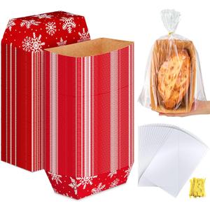 Vesici 100 Sets Large Snowflake Disposable Bread Pans for Baking 8.6 x 4.5 x 2.5 Inch Snowflake Paper Loaf Mold Winter Paper Cake Loaf Pans with Tie and Bags for Kitchen
