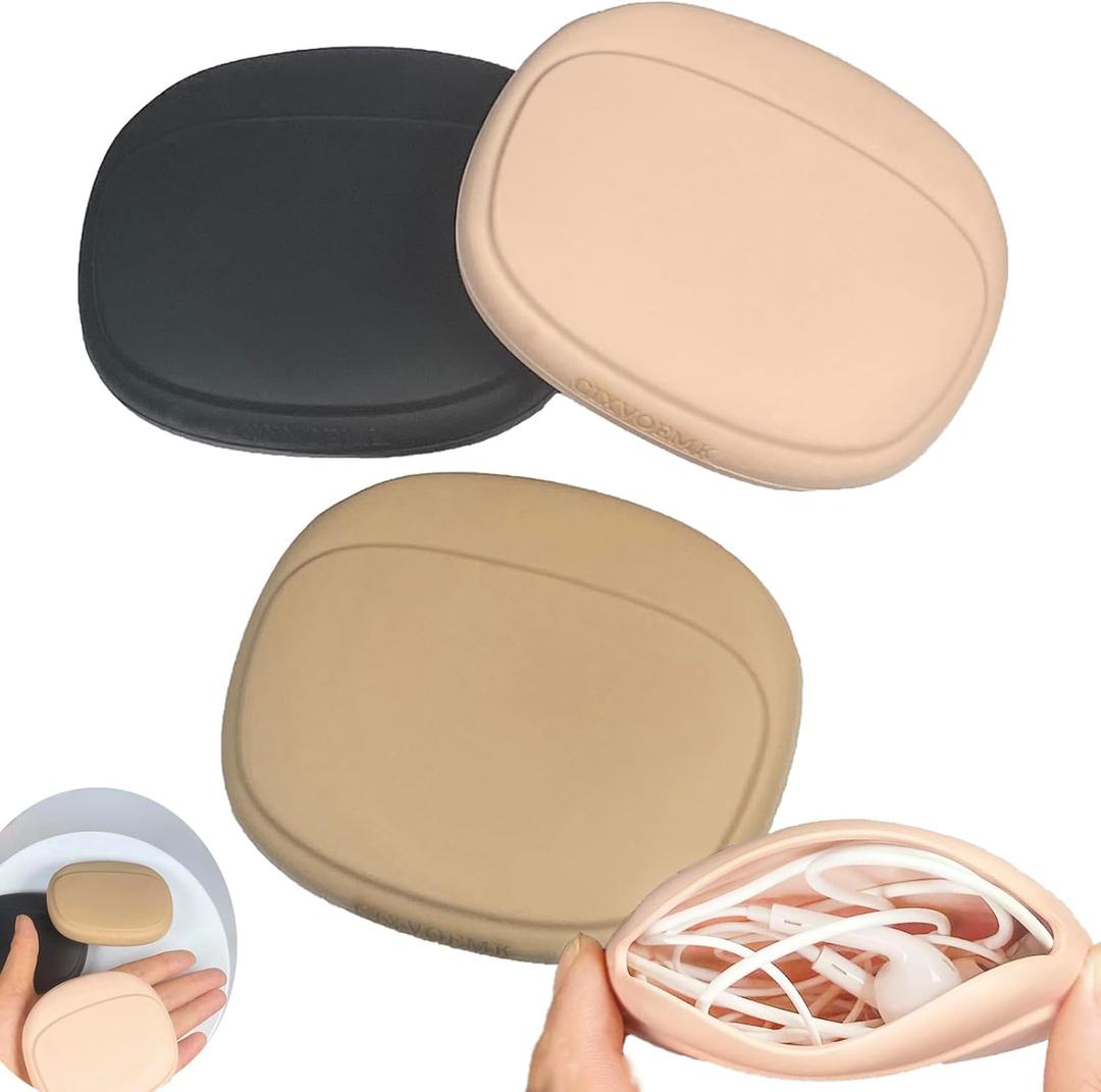 Silicone Headphone Organizer - Data Cable Storage Case - Mini Key Box - Portable Wired Headset Storage Bag (Black - Brown - Nude-3PCS)