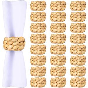 24 Pcs Napkin Rings Rattan for Thin Napkins, Handwoven Semicircle Wicker Napkin Holders for Boho Farmhouse Table Decor, for Thanksgiving, Weddings, Easter and Coastal Summer Parties