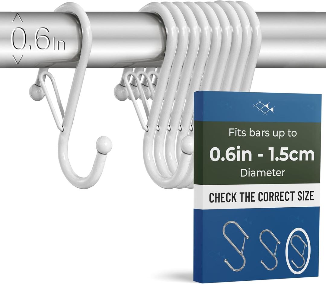 10-Pack Metal S Hooks for Hanging Heavy-Duty S-Shaped Hooks with Safety Buckle Fits Bars up to 0.6 in Anti-Drop Hooks for Kitchen, Pot Racks & Towel Bars White (Small)