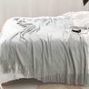 Homiest Decorative Knitted Throw Blanket with Fringe - Lightweight Acrylic Knit Blanket Soft & Cozy Tassel Blanket for Couch Sofa Bed - Light Grey, 60 x 80 Inch