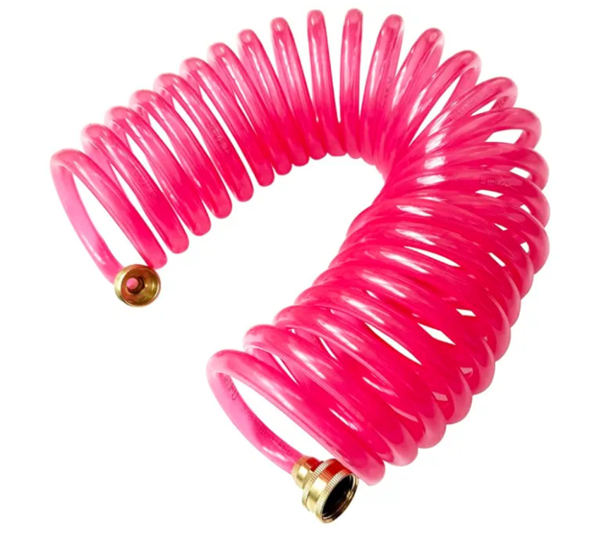 Yereen Heavy Duty Polyurethane Recoil Air Hose 1/4 in x 50 ft, Lightweight, Flexible Compressor Hose with Universal Quick Coupler, I/M Plug and Bend Restrictors, Pink