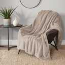 Lucky Brand Solid Rabbit Mink Faux Fur Throw Blanket, Plush Faux Fur Blanket for Sofa or Bed, 50"x70", Tan