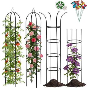 100% Metal 6.6 Ft Tower Obelisk Garden Trellis,2 Pack Plant Support for Climbing Plants Rose Bush Round Trellis for Pots Rustproof Metal Plant Flower Trellises for Clematis Vine Jasmine Outdoor Indoor