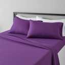 Amazon Basics Lightweight Super Soft, Comfortable Easy Care Microfiber 4 Piece Bed Sheet Set with 14-Inch Deep Pockets, Queen, Plum, Solid