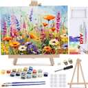 MaiMMaledy Paint by Numbers Kit for Adults Beginners Canvas Pictures with Framed Drawing Painting Acrylic Pigment with Wooden Triangle Easel Pink Flowers 50cmx40cm 