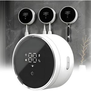 Toothbrush Holders Cleaner & Dryer for Bathroom - Mirror Wall Mounted [Rechargeable, Auto Sensor Open/Close Lid, LED Smart Screen] Adhesive Electric Tooth Brush Razor Holder with Cover for Home Travel