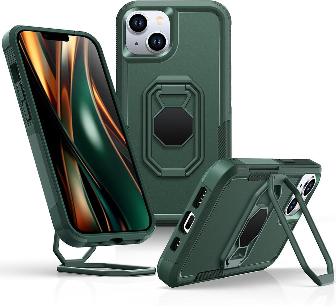 Shields Up for iPhone 13 Case with Stand (Two-Way Stand), 14 Phone Case with Double Ring Holder, Heavy Duty Shockproof Cover for iPhone 13/iPhone 14 - Green