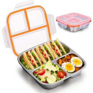 Palksky Lunch Box Containers Stainless Steel, Bento Lunch Box for Adults Men Women, 3-Compartments Metal Food Storage Containers with Leakproof Lids for Travel Picnics Office (1 Pack)