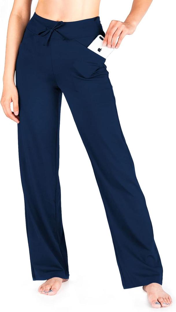 Yogipace Tall Women's Loose Fit Wide Leg Yoga Pants Drawstring Lightweight Sweatpants with Pockets, 35", Navy Blue, Size L