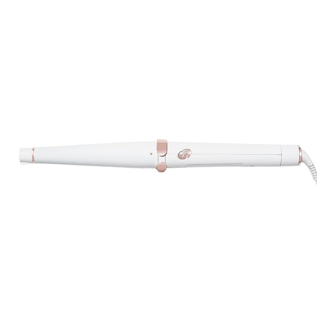 T3 SinglePass Curl Professional Curling Iron Custom Blend Ceramic Long Barrel Curling and Wave Iron with Adjustable Heat Settings for Shiny Smooth Curls and Waves (2 Piece Set, White/Rose Gold)