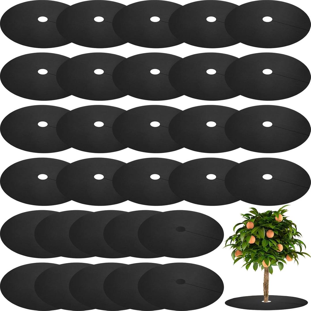 Macarrie 30 Pieces Weed Barrier Mats Non Woven Tree Mulch Ring Thickened Tree Protectors Mat Black Mulch Reusable Rings Landscaping Plant Cover Round Anti Grass Gardening Fabric Cover(32.2 Inch)