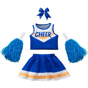 Kids Girls Cheerleader Costumes Halloween Dress Up Role Play Birthday Paty (M)