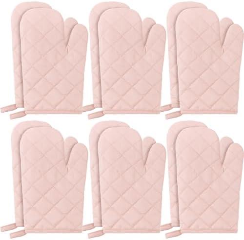 6 Pairs Heat Resistant Oven Mitts Kitchen Oven Gloves 11 Inch Long Quilted Cotton Polyester Kitchen Gloves for Cooking, Baking, Grilling BBQ (Milkshake)