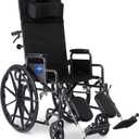 Medline Reclining Wheelchair, Desk-Length Arms and Elevating Leg Rests, 16" x 18" Seat (W x D)