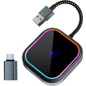Wireless Carplay Adapter for Apple iPhone iOS 10+/Android/Outo Built-in CarPlay Cars,Converts Wired to Wireless Dongle Cars for Wireless Control Plug & Play Carplay from 2017 iOS 10+ to Screen w/USB C