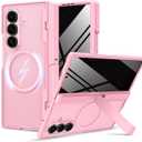 VEGO for Samsung Fold 6 Case[Compatible with Magsafe][Built-in Screen Protector][Anti-Peeping] Hinger Cover Full-Body Drop/Shock Proof Magnetic Kickstand Phone Case for Samsung Galaxy Z Fold 6 (Pink)