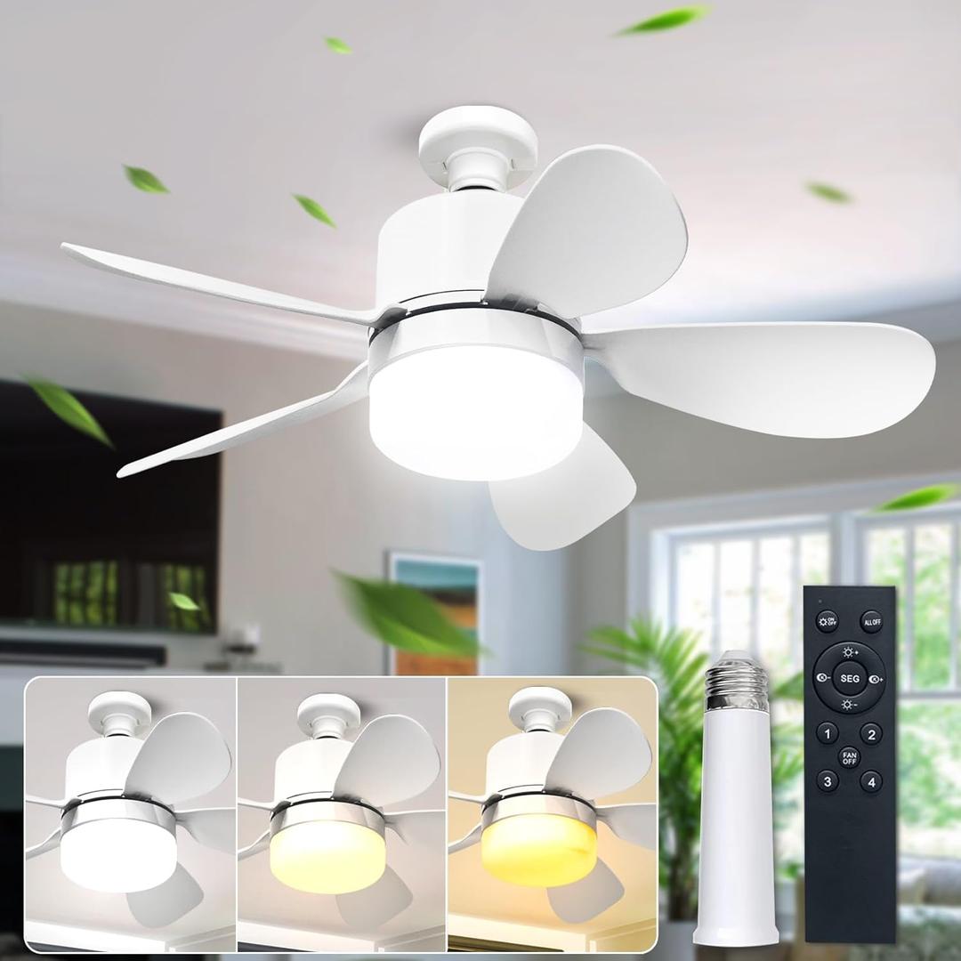 Ceiling Fan with Light and Fan, Easy-to-Install Ceiling Fan Features LED Lighting and Remote Control Suitable for Bathrooms, Kitchens, Bedrooms, and Living Rooms (White)