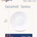 12 inch Large Dinner Plate Set of 4, Lightweight Seashell Shaped Opal Glass Serving Platters White for Charcuterie, Dessert, Fruit Appetizer, Dishwasher and Microwave Safe