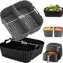 9-Inch Air Fryer Silicone Liners Square for Ninja Air Fryer AF141 AF142 AF181 5-6.5QT, 3 Pack Reusable Silicone Pot Baking Accessories for Cosori 6QT, Instant, Chefman 5QT to 8QT AirFryer