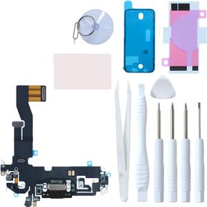 for iPhone 12 Charging Port Replacement, Dock Connector & Microphone Assembly with Repair Tools for iPhone 12 6.1 Inch All Carriers (Black)