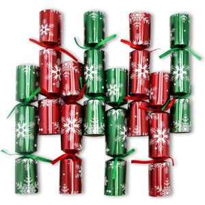 8 Pack Christmas Party Table Favor Non-Snap Crackers Red Green Snowflake Design, with Party Hat, Joke & Little Gift Inside, Xmas Gift, Christmas Seasonal Holiday Dinner Traditions