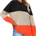KISSMODA Women's Casual Long Sleeve Sweatshirt Color Block/Solid Crewneck Corduroy Pullover Cute Tops (M)