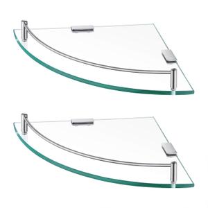 KES Glass Corner Shelf for Bathroom Corner Shelf 2 Pack Tempered Glass Shelf with Rail SUS 304 Stainless Steel Wall Mounted Brushed Finish, BGS2101A-2-P2