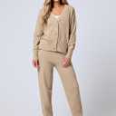 ANRABESS Women 2 Piece Lounge Sets 2025 Fall Outfits Casual Waffle Knit Cardigan Sweater Pant Set Travel Airport Clothes Khaki Small (S)