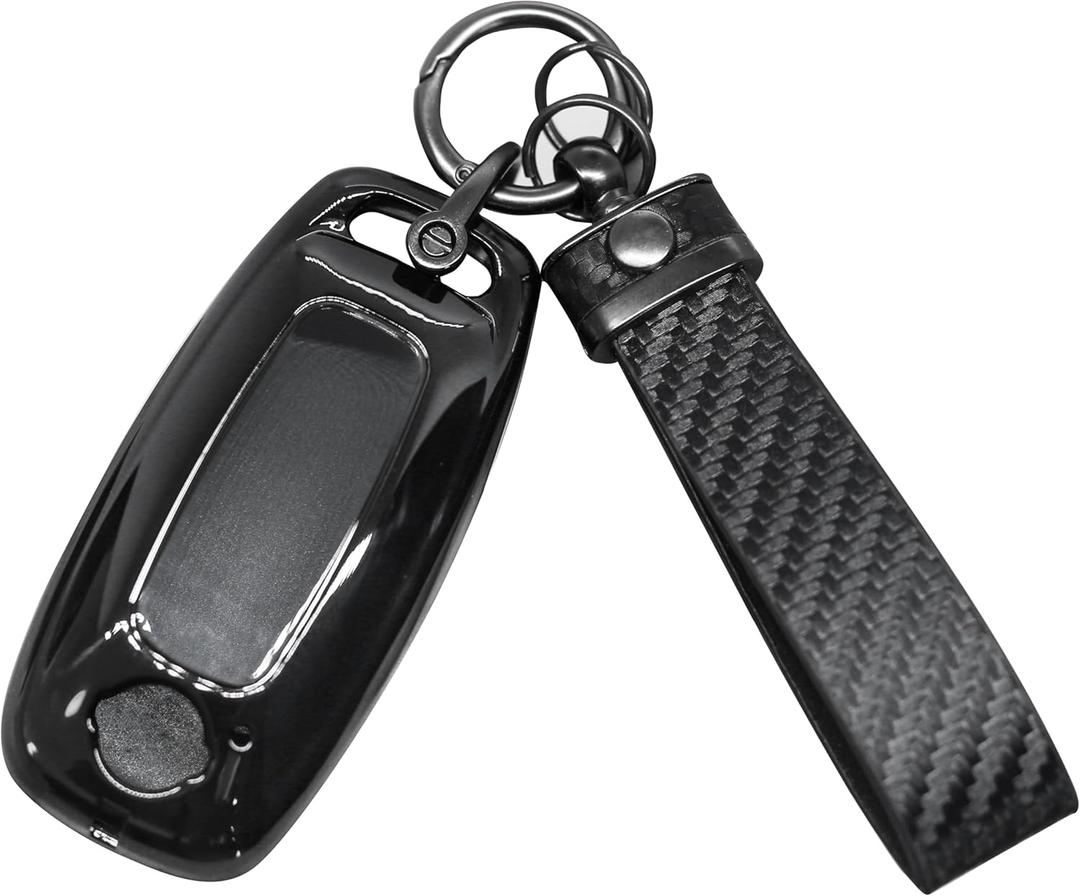 Fit for Nissan Pathfinder Key Fob Cover 2025, Smart Key Case for Altima Rogue Ariya Kicks 3/4/5 Button, Keys Shells with Carbon Fiber Keychain(RCTMB Black)