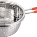 Stainless Steel Perforated Metal Colander Strainer with Long Red Handle Sieve Sifters Use for Kitchen Food Pasta Noodles Spaghetti Vegetables Silver - 7.9inch