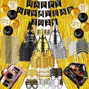 419 Pcs New Years Eve Party Supplies 2026 Bulk Happy New Year Decorations Kit for 100/50/36/24 Guest Include Glasses Hat Tiara Headband Noise Maker Bead Necklace Balloon Foil Curtain Banner