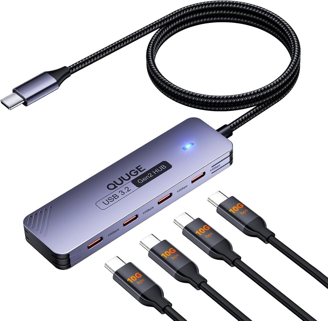 QUUGE USB C Hub: USBC Splitter with 4 USB-C Ports 10Gbps High-Speed Multiport Adapter 1M(3.3Ft) Nylon Cable Compatible with MacBook Pro/Air, iPad Pro/Mini 6, Surface Pro, Chromebook, Dell XPS and More