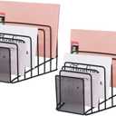 2 Pack Multi Step File Organizer Incline Desktop File Sorter Metal Wire Mesh Step File Letter Sorter, 7 Sections, Black