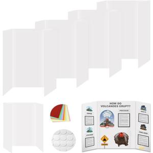 Rsgift 4 Pcs Small Tri-fold Poster Boards with Double Sided Tapes and Cardboard,21.2x13.8 inches,Corrugated Presentation Boards, Display Boards for School Project,Exhibitions,Business Presentation (21.2x13.8 inches, 4 Count)
